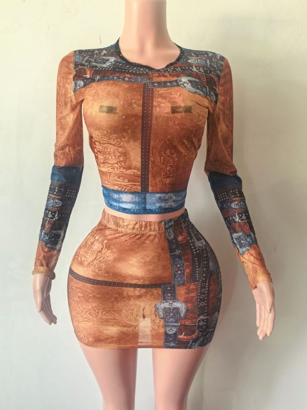 Pre Order: About 7 work days shipping Print Mesh Skirt Suit YUEM-202664