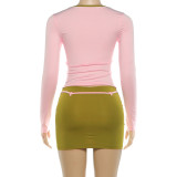 EVE Long Sleeve Top Tie Up Mini Skirts Suit XEF-K6S14175A