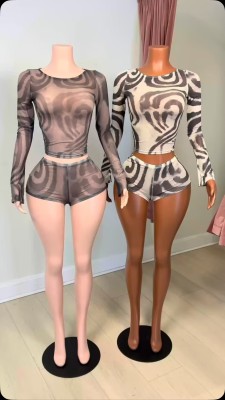Pre Order: About 7 work days shipping Print Long Sleeve Short Suit YUEM-202665