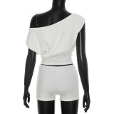 EVE Solid Color Off Shoulder Two Piece Short Set MXBF-J26ST267