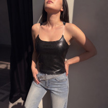 EVE Solid Color Off Shoulder Sling Tank Top XEF-K6L13740A