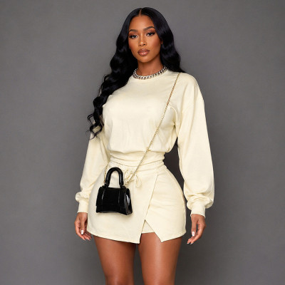 EVE Long Sleeve Solid Color Two Piece Skirt Set GDSF-D26ST274