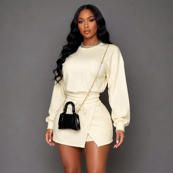 EVE Long Sleeve Solid Color Two Piece Skirt Set GDSF-D26ST274