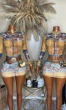 Pre Order: About 7 work days shipping Print Mesh Skirt Suit YUEM-202664