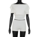 EVE Solid Color Off Shoulder Two Piece Short Set MXBF-J26ST267