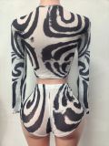 Pre Order: About 7 work days shipping Print Long Sleeve Short Suit YUEM-202665