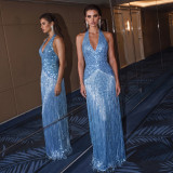 EVE Halterneck Sequin Tassel Maxi Dress XEF-K6D11483A