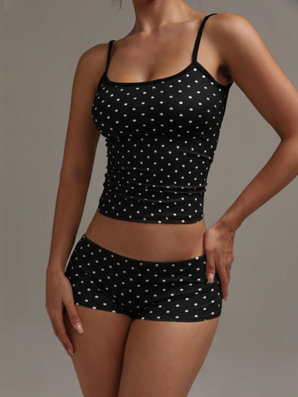 EVE Polka Dot Print Sport Two Piece Short Set GXIY-K26L2594