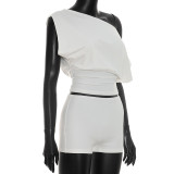 EVE Solid Color Off Shoulder Two Piece Short Set MXBF-J26ST267