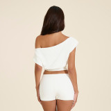 EVE Solid Color Off Shoulder Two Piece Short Set MXBF-J26ST267
