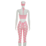 EVE Polka Dot Print Halterneck Two Piece Pants Set(With Headscarf) MXBF-Q26ST076