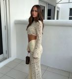 EVE Lace Hollow Out Long Sleeve Pants 2 Piece Set SHD-8118