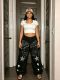 EVE Plus Size Star Rhinestone Graffiti Jeans GYLN-8110