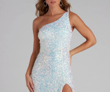 EVE Single Shoulder Sequin Split Evening Dress GXRF-QC173