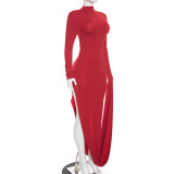EVE Solid Color Long Sleeve Maxi Dress GDSF-D26DS287