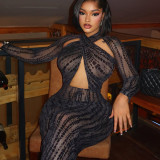 EVE Long Sleeve Halterneck Print Maxi Dress GJYO-JD305665