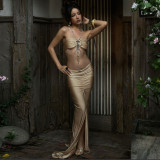 EVE Chain Halterneck Split Maxi Dress DLSF-K6D10597A