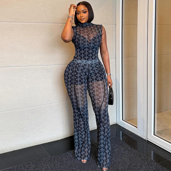 EVE Sleeveless Print Slim Two Piece Pants Set GJYO-JS919210