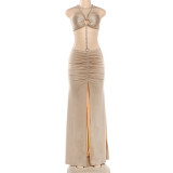 EVE Chain Halterneck Split Maxi Dress DLSF-K6D10597A