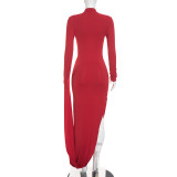 EVE Solid Color Long Sleeve Maxi Dress GDSF-D26DS287