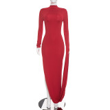 EVE Solid Color Long Sleeve Maxi Dress GDSF-D26DS287