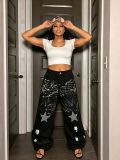 EVE Plus Size Star Rhinestone Graffiti Jeans GYLN-8110