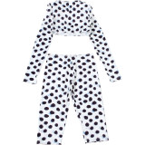 EVE Polka Dot Print Long Sleeve Two Piece Pants Set DLSF-K6S13175A