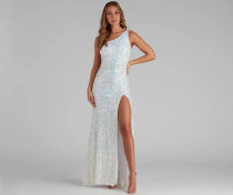 EVE Single Shoulder Sequin Split Evening Dress GXRF-QC173