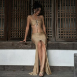 EVE Chain Halterneck Split Maxi Dress DLSF-K6D10597A