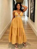 EVE V Neck Halterneck Shell Tassel Maxi Dress GADE-11431