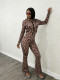 EVE Leopard Print Long Sleeve Two Piece Pants Set LSD-2805