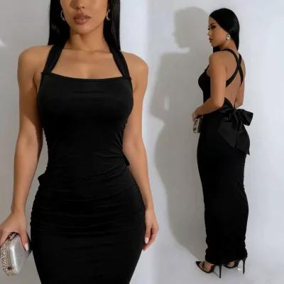 EVE Sexy Backless Bow Maxi Dress GADE-9801