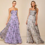 EVE Floral-Print Pleated Chiffon Maxi Dress  BY-7751