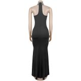 EVE Halterneck Hot Drill Mesh Maxi Dress BY-7737