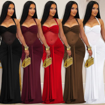 EVE See Through Mesh Solid Color Maxi Dress BY-7608