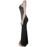 EVE Halterneck Hot Drill Mesh Maxi Dress BY-7737