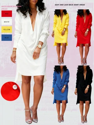 EVE DeepV Neck Long Sleeve Mini Dress QYMF-3003