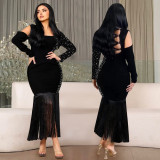 EVE Long Sleeve Hot Dirll Holow Out Bandage Dress BY-7412