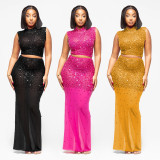 EVE Hot Drrill Mesh Sleeveless Two Piece Skirts Set BY-7580