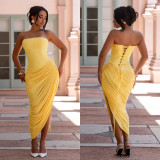 EVE Off Shoulder Solid Color Ruched Long Dress BY-7729