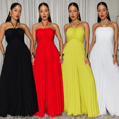 EVE Sexy Halterneck Press Pleated Maxi Dress BY-7735