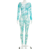 EVE Mesh Long Sleeve Print Top Pants 2 Piece Set MXBF-J26ST269