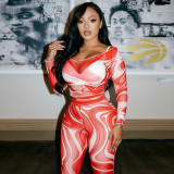 EVE Mesh Long Sleeve Print Top Pants 2 Piece Set MXBF-J26ST269