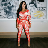 EVE Mesh Long Sleeve Print Top Pants 2 Piece Set MXBF-J26ST269