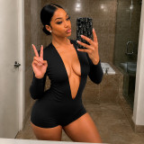 EVE Deep V Neck Long Sleeve Skinny Romper GDSF-D26RP245