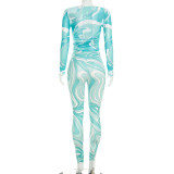EVE Mesh Long Sleeve Print Top Pants 2 Piece Set MXBF-J26ST269