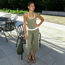 EVE Contrast Color Tank Top+Seventh Pants Sport Suit  GPKJ-MR50549