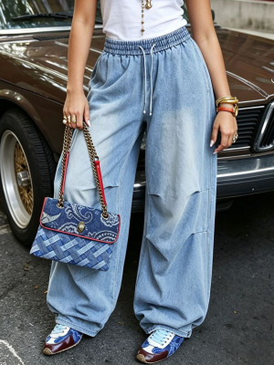 EVE Plus Size Drawstring Wide Leg Jeans GYLN-0022