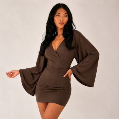 EVE V Neck Flare Sleeve Mini Dress GPKJ-MR50419