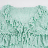 EVE Solid Color Ruffles Tie Up Tops GPKJ-MR50547